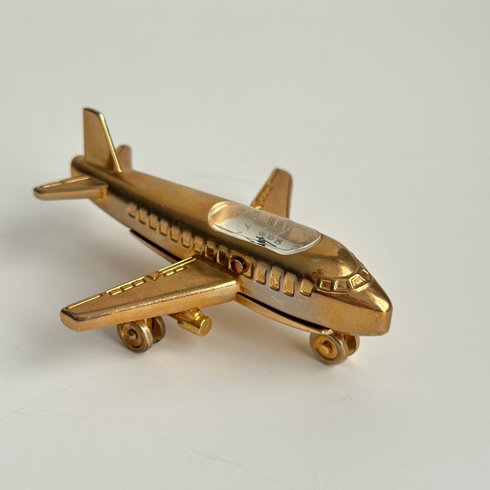 Golden Finish Number Dial Airplane Mini Collectible Fashion Desk Clock